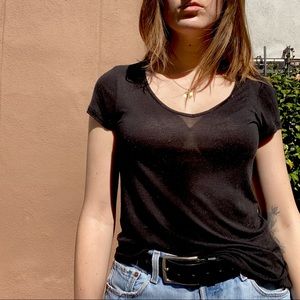 All Saints black silk blend v-neck t-shirt